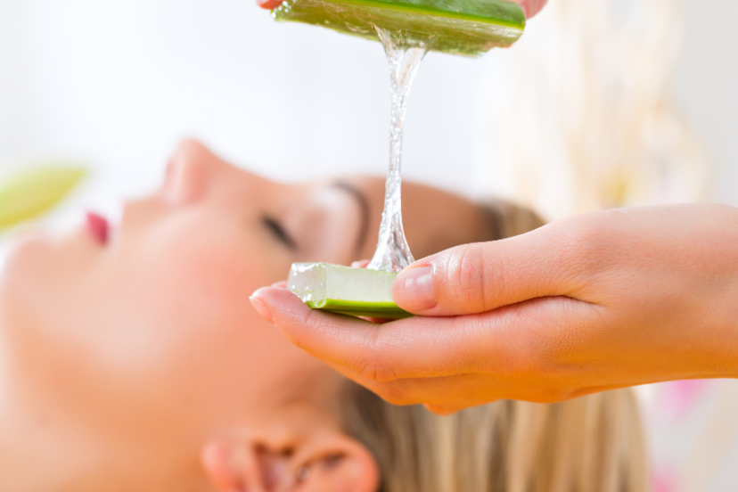 Aloe vera gel applied as a face treatment.